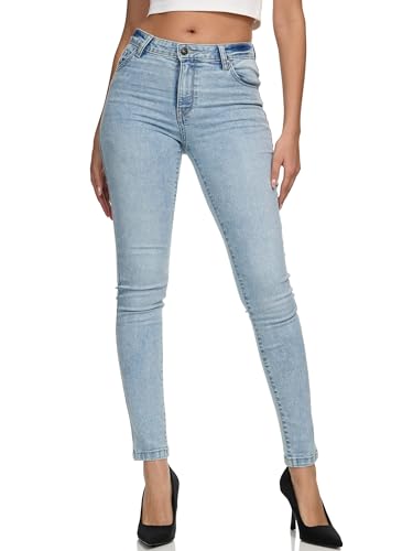 REPUBLIX Damen Mid Waist Skinny-Fit Stretch Denim Jeans Basic RJ-1001 Bleached Blue 32 von REPUBLIX