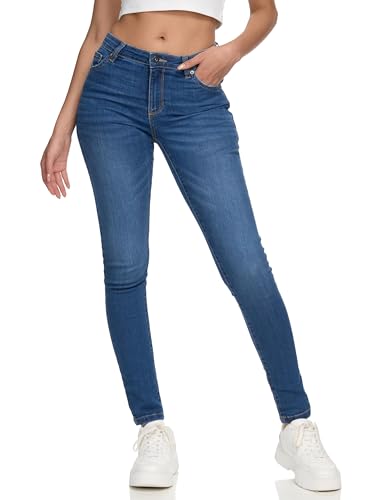 REPUBLIX Damen Mid Waist Skinny-Fit Stretch Denim Jeans Basic RJ-1001 Mid Blue 46 von REPUBLIX