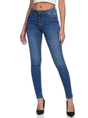 REPUBLIX Damen Mid Waist Skinny-Fit Stretch Denim Jeans Basic RJ-1001 Mid Blue 46 von REPUBLIX