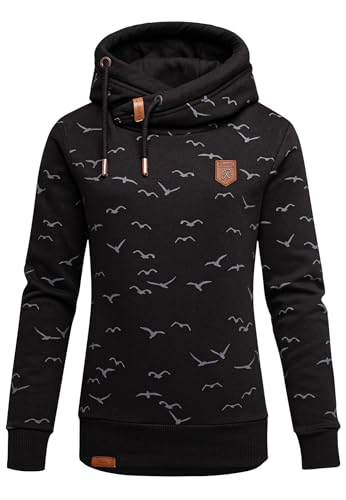 REPUBLIX Damen Print Kapuzenpullover Sweatjacke Pullover Hoodie Sweatshirt RD-018 Schwarz L von REPUBLIX