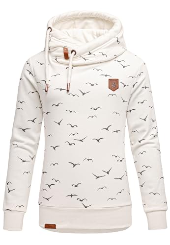 REPUBLIX Damen Print Kapuzenpullover Sweatjacke Pullover Hoodie Sweatshirt RD-018 Weiß L von REPUBLIX