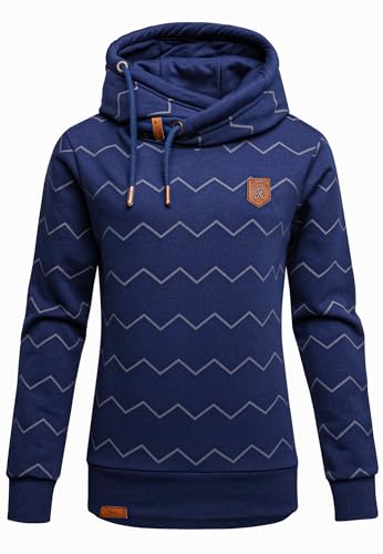 REPUBLIX Damen Print Kapuzenpullover Sweatjacke Pullover Hoodie Sweatshirt RD-019 Navyblau M von REPUBLIX