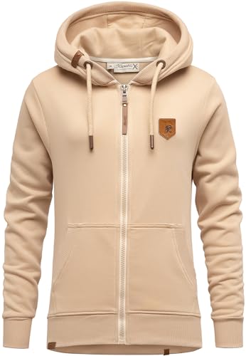 REPUBLIX Damen Sweatjacke Hoodie Sweatshirt Pullover Zipper Jacke RD-023 Beige XL von REPUBLIX