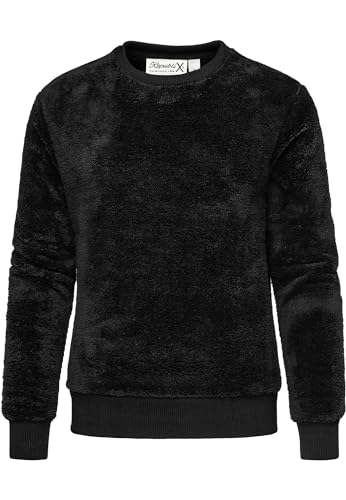 REPUBLIX Damen Sweatshirt Teddy Pulli Sweatjacke Plüsch Hoodie Pullover RD-021 Schwarz L von REPUBLIX