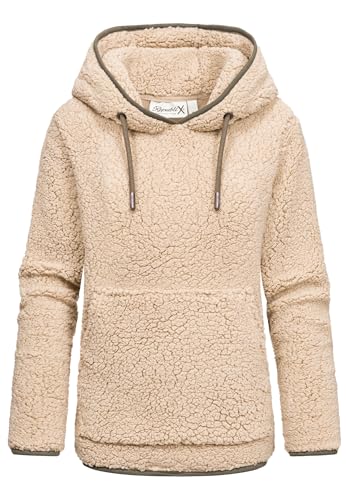 REPUBLIX Damen Teddy Kapuzenpullover Sweatjacke Plüsch Hoodie Pullover Jacke RD-010 Beige L von REPUBLIX