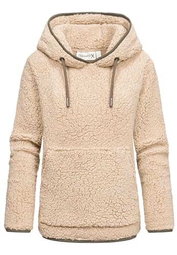 REPUBLIX Damen Teddy Kapuzenpullover Sweatjacke Plüsch Hoodie Pullover Jacke RD-010 Beige XS von REPUBLIX