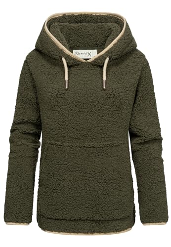 REPUBLIX Damen Teddy Kapuzenpullover Sweatjacke Plüsch Hoodie Pullover Jacke RD-010 Khaki S von REPUBLIX