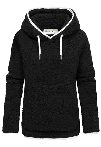 REPUBLIX Damen Teddy Kapuzenpullover Sweatjacke Plüsch Hoodie Pullover Jacke RD-010 Schwarz L von REPUBLIX