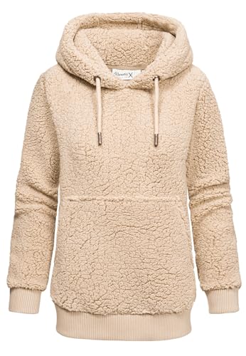 REPUBLIX Damen Teddy Kapuzenpullover Sweatjacke Plüsch Hoodie Pullover Jacke RD-011 Beige L von REPUBLIX