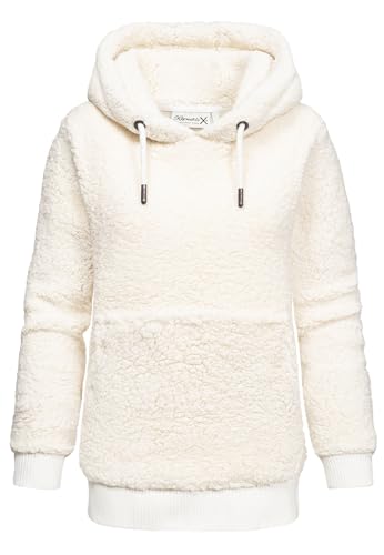 REPUBLIX Damen Teddy Kapuzenpullover Sweatjacke Plüsch Hoodie Pullover Jacke RD-011 Cremeweiß 3XL von REPUBLIX