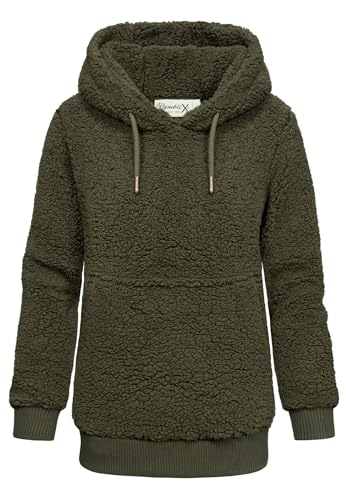 REPUBLIX Damen Teddy Kapuzenpullover Sweatjacke Plüsch Hoodie Pullover Jacke RD-011 Khaki S von REPUBLIX