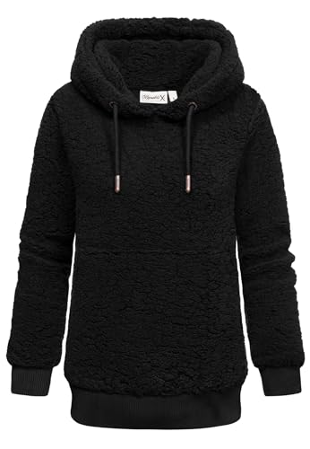 REPUBLIX Damen Teddy Kapuzenpullover Sweatjacke Plüsch Hoodie Pullover Jacke RD-011 Schwarz L von REPUBLIX