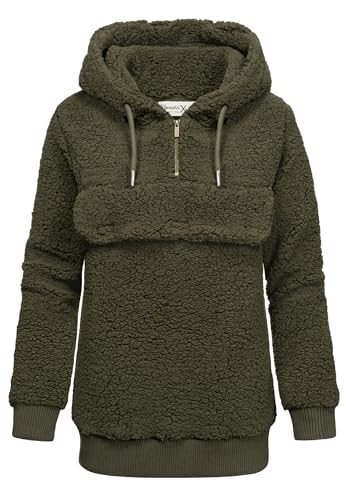 REPUBLIX Damen Teddy Sweatjacke Plüsch Hoodie Pullover Windbreaker RD-012 Khaki S von REPUBLIX