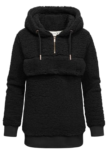 REPUBLIX Damen Teddy Sweatjacke Plüsch Hoodie Pullover Windbreaker RD-012 Schwarz L von REPUBLIX