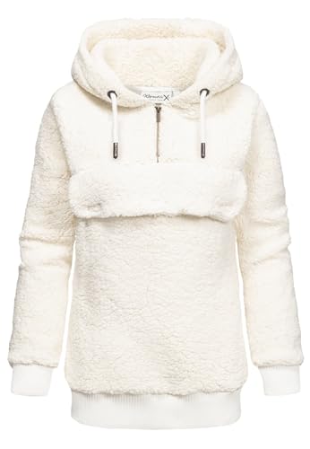 REPUBLIX Damen Teddy Sweatjacke Plüsch Hoodie Pullover Windbreaker RD-012 Weiß L von REPUBLIX