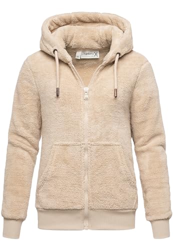 REPUBLIX Damen Teddy Sweatjacke Plüsch Hoodie Pullover Zipper Jacke RD-015 Beige S von REPUBLIX