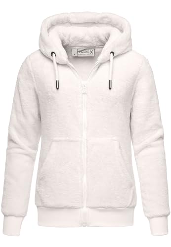 REPUBLIX Damen Teddy Sweatjacke Plüsch Hoodie Pullover Zipper Jacke RD-015 Cremeweiß 3XL von REPUBLIX