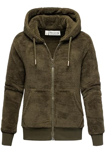 REPUBLIX Damen Teddy Sweatjacke Plüsch Hoodie Pullover Zipper Jacke RD-015 Khaki 3XL von REPUBLIX