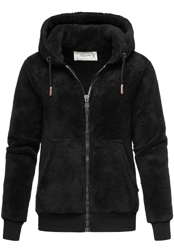REPUBLIX Damen Teddy Sweatjacke Plüsch Hoodie Pullover Zipper Jacke RD-015 Schwarz 3XL von REPUBLIX