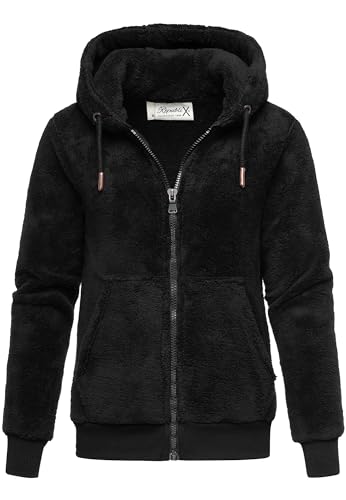 REPUBLIX Damen Teddy Sweatjacke Plüsch Hoodie Pullover Zipper Jacke RD-015 Schwarz L von REPUBLIX