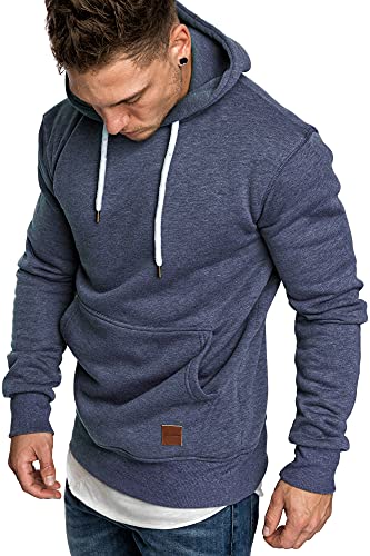 REPUBLIX Herren Basic Kapuzenpullover Sweatjacke Pullover Hoodie Sweatshirt R-0051 Blau Melange 3XL von REPUBLIX