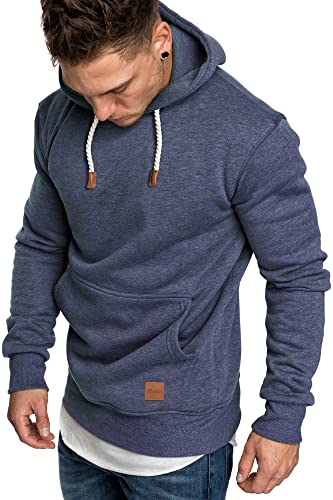 REPUBLIX Herren Basic Kapuzenpullover Sweatjacke Pullover Hoodie Sweatshirt R-0054 Blau Melange S von REPUBLIX