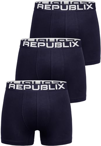 REPUBLIX Herren Boxershorts Baumwolle 3er Spar-Pack Männer Unterhose Unterwäsche 3x0062 Navyblau/Navyblau S von REPUBLIX