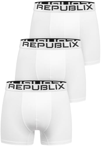 REPUBLIX Herren Boxershorts Baumwolle 3er Spar-Pack Männer Unterhose Unterwäsche 3x0062 Weiß/Weiß XXL von REPUBLIX