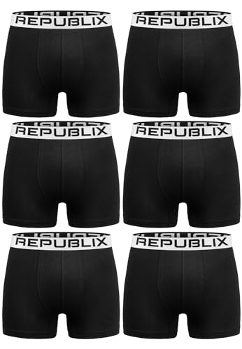 REPUBLIX Herren Boxershorts Baumwolle 6er Spar-Pack Männer Unterhose Unterwäsche 6x0062 Schwarz/Weiß L von REPUBLIX