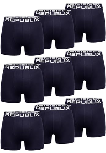 REPUBLIX Herren Boxershorts Baumwolle 9er Spar-Pack Männer Unterhose Unterwäsche 9x0062 Navyblau/Navyblau 3XL von REPUBLIX