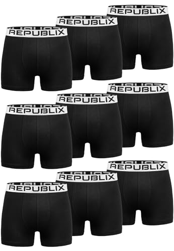 REPUBLIX Herren Boxershorts Baumwolle 9er Spar-Pack Männer Unterhose Unterwäsche 9x0062 Schwarz/Weiß M von REPUBLIX