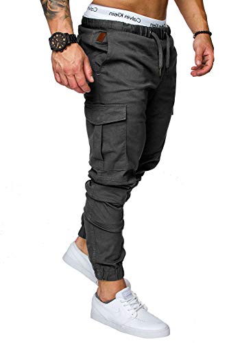 REPUBLIX Herren Cargo Jogger Chino Hose Pants Mit Stretch R0701 Anthrazit W34 von REPUBLIX