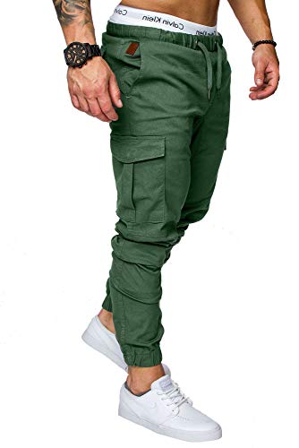 REPUBLIX Herren Cargo Jogger Chino Hose Pants Mit Stretch R0701 Khaki W32 von REPUBLIX