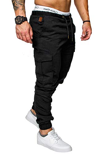 REPUBLIX Herren Cargo Jogger Chino Hose Pants Mit Stretch R0701 Schwarz W32 von REPUBLIX