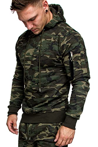 REPUBLIX Herren Cargo-Style Pullover Sweatshirt Hoodie Sweater Camouflage R0403 Camouflage Khaki S von REPUBLIX