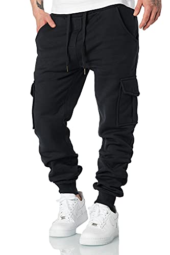REPUBLIX Herren Cargo Sweatpants Sporthose Jogginghose Jogger Trainingshose R6102 Schwarz L von REPUBLIX