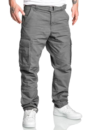 REPUBLIX Herren Cargohose Loosefit Jogger Chino Hose Inkl. Gürtel R7028 Dunkelgrau W33 von REPUBLIX