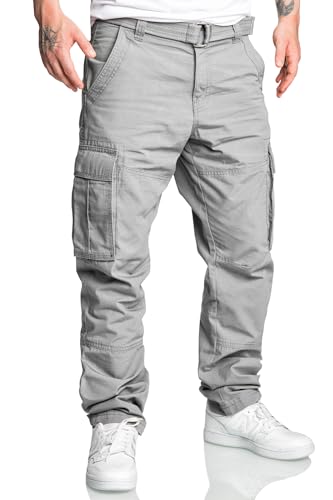 REPUBLIX Herren Cargohose Loosefit Jogger Chino Hose Inkl. Gürtel R7028 Hellgrau W33 von REPUBLIX