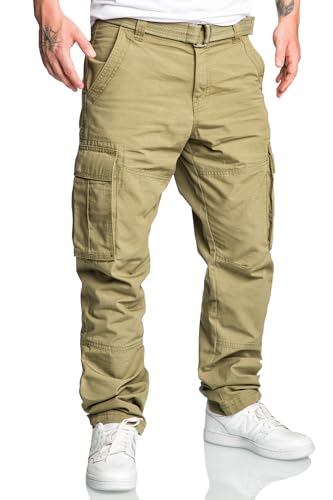 REPUBLIX Herren Cargohose Loosefit Jogger Chino Hose Inkl. Gürtel R7028 Olive W29 von REPUBLIX