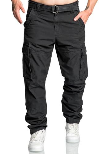 REPUBLIX Herren Cargohose Loosefit Jogger Chino Hose Inkl. Gürtel R7028 Schwarz W30 von REPUBLIX