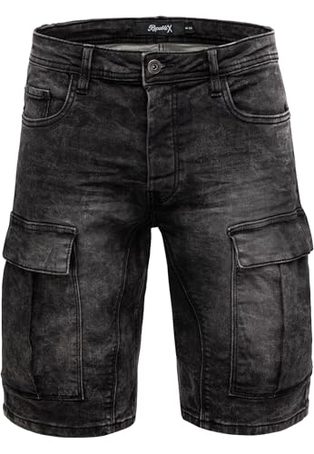 REPUBLIX Herren Cargoshorts Männer Kurze Bermuda Jeans Hose Regular Fit R7036 Schwarz W31 von REPUBLIX