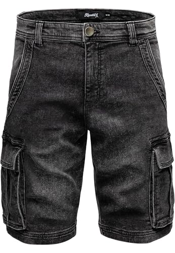 REPUBLIX Herren Cargoshorts Männer Kurze Bermuda Jeans Hose Regular Fit R7040 Schwarz W32 von REPUBLIX