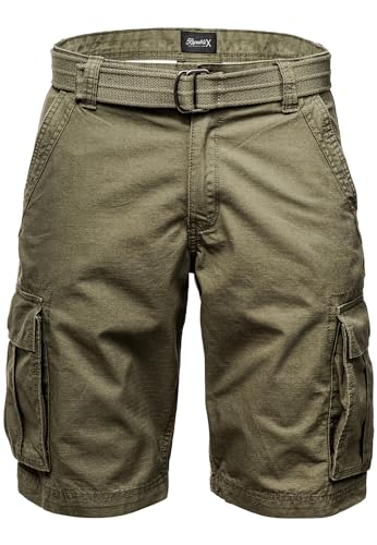 REPUBLIX Herren Cargoshorts inkl. Gürtel Männer Kurze Bermuda Hose Regular Fit REPGUR7027 Olive W29 von REPUBLIX