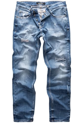 REPUBLIX Herren Jeans Regular Straight Fit Denim Hose Destroyed Hellblau (Patches) W29/L30 von REPUBLIX