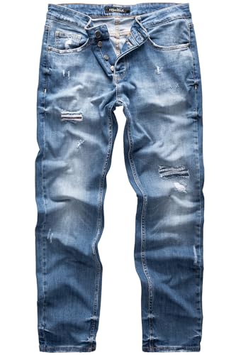 REPUBLIX Herren Jeans Regular Straight Fit Denim Hose Destroyed Hellblau (Patches) W36/L32 von REPUBLIX