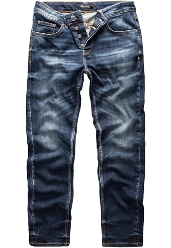 REPUBLIX Herren Jeans Regular Straight Fit Denim Hose Destroyed R07984 Dunkelblau W31/L32 von REPUBLIX