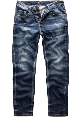 REPUBLIX Herren Jeans Regular Straight Fit Denim Hose Destroyed R07984 Dunkelblau W32/L32 von REPUBLIX