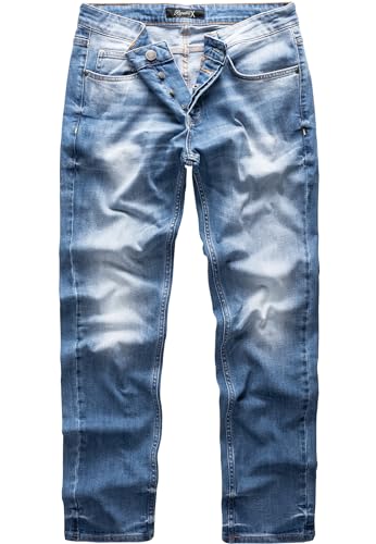REPUBLIX Herren Jeans Regular Straight Fit Denim Hose Destroyed R07984 Hellblau W40/L32 von REPUBLIX