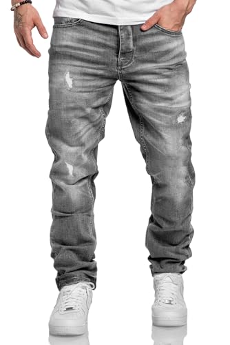 REPUBLIX Herren Jeans Regular Straight Fit Denim Hose Destroyed R7998 Grau W38/L32 von REPUBLIX