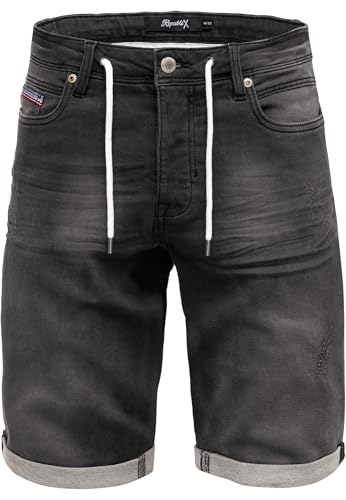 REPUBLIX Herren Jeans Short Männer Kurze Bermuda Hose Regular Fit R7038 Schwarz W30 von REPUBLIX
